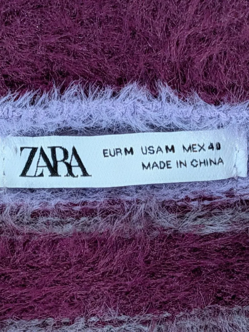 ZARA Mens Purple Striped Fuzzy Knit Polo Sweater Medium